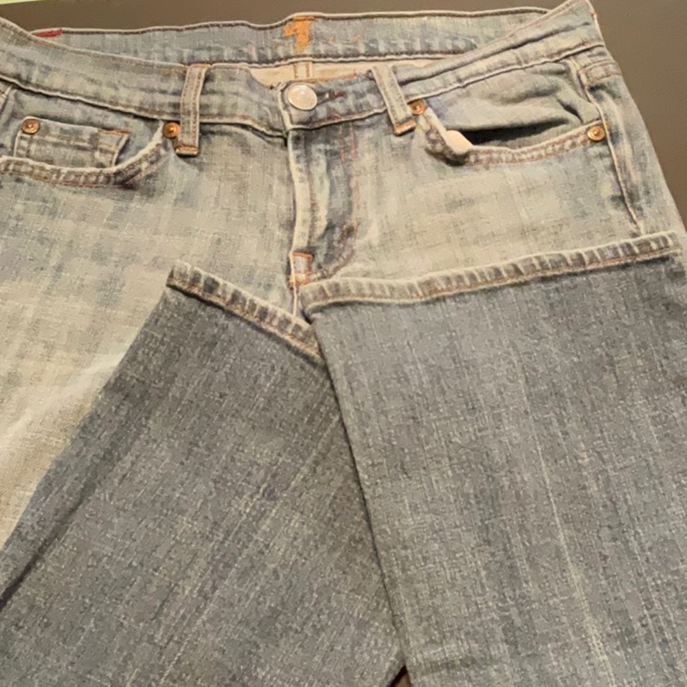 7 For All Mankind Two-Tone Light and Medium Blue Bootcut Jeans